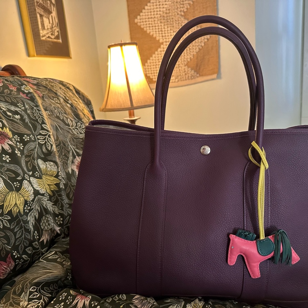 Authentic Hermès Negonda Garden Party 36 in Cassis + Hermès PM Rodeo Bag Charm